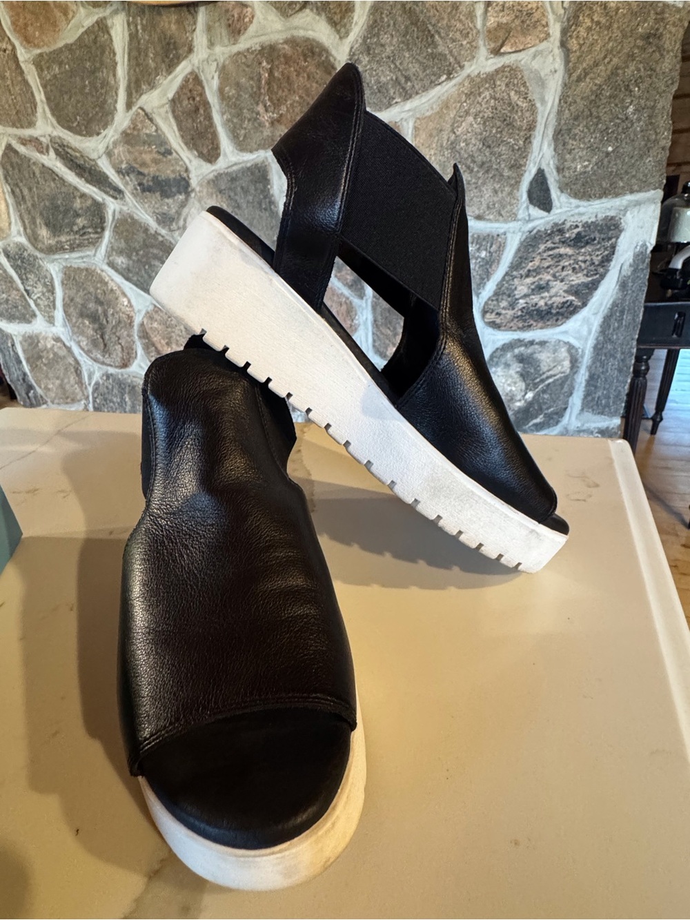 Black Platform Open-Toe Sandals with White Sole